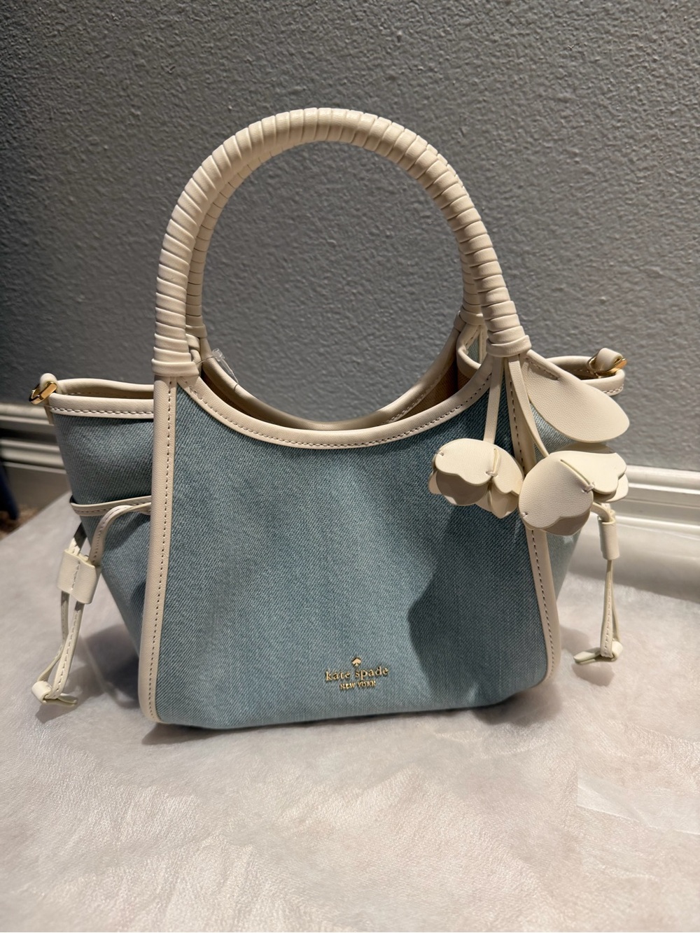 kate spade Denim Floral Canvas Tote with Cream Trim